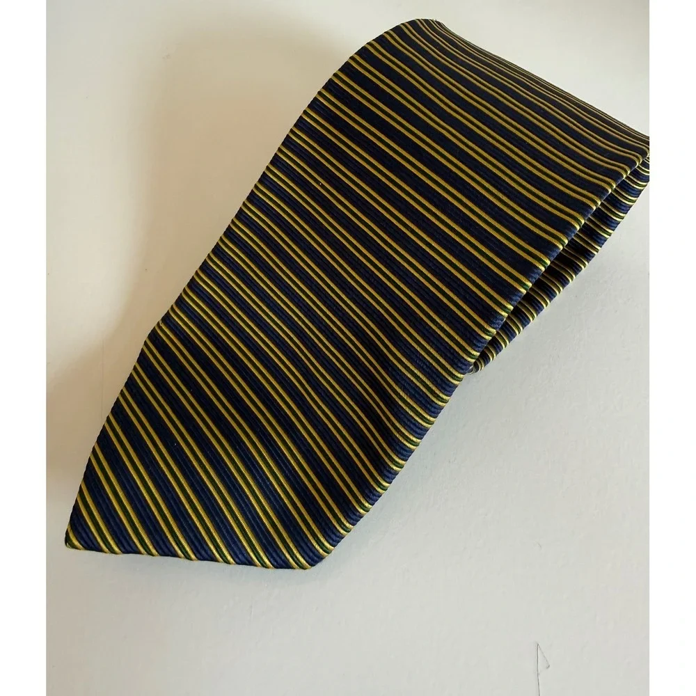 Brooks Brothers Makers Silk Tie Navy Gold Green Repp Stripe Made in USA Mens